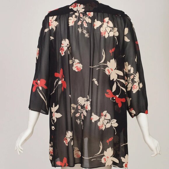 1970s-does-1930s Kim London British Boutique Floral Black Rayon Chiffon Jacket - Picture 3 of 7